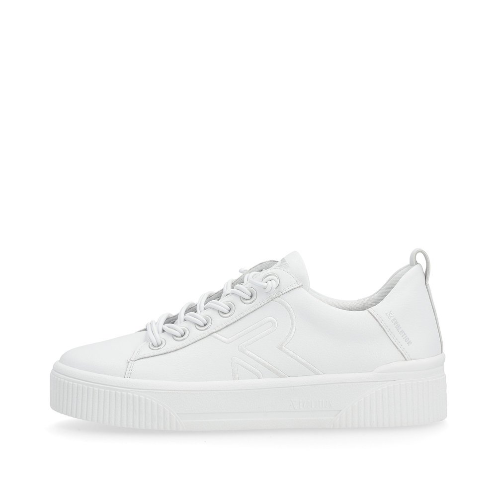 White Rieker women´s low-top sneakers W0705-80 with a durable sole. Outside of the shoe.